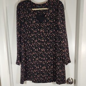 Madewell et SEZANE Black Silk Dress with Floral Print - Medium